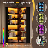 4 EVER WINNER Corner Book Shelf with LED Lights, 71” High Coner Bookshelf with Storage for Living Room, Study Room, Modern Storage Display Industrial L Shaped Bookshelf, Black 4 EVER WINNER