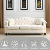 amervanito 2 Piece Modern Beige Velvet 79" 3-Seater Sofa Sets, Chesterfield Button Tufted Nailhead Combination Couch with 4 Pillows, Trimming Curved Backrest & Rolled Arm Sofa for Living Room amervanito