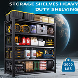 72''H Garage Shelving Heavy Duty 5-Tier Adjustable Storage Shelves Unit,3000 LBS Metal Utility Rack Shelf for Industries, Warehouses, Basement,Black (72''H x 36''W x 16''D) LBVSKK