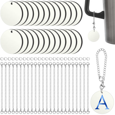 Landical 12 Sets Sublimation Charm Accessories for Cup Name ID Charm for Tumbler Cup MDF Single Side Sublimation Blanks Bulk with Chains Jump Rings for DIY Crafts Gift for Friend (Round)