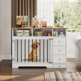GarveeLife 48 Inch Large Dog Crate Furniture, Farmhouse Dog Kennel with Dog Bowl, 3 Drawers, 3 Open Drawers, Heavy Duty Dog Crate Table for Medium Small Dogs for Living Room, Entryway, White GarveeLife