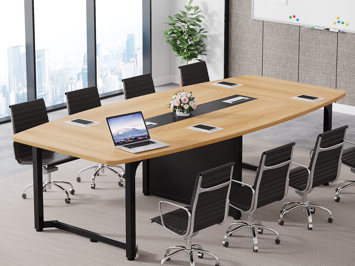 Tribesigns 8FT Conference Table, 94.5L x 47.2W inch Large Meeting Table, Modern Rectangular Seminar Table for Office Meeting Conference Room, Metal Frame - WoodArtSupply