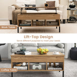 Giantex Lift Top Coffee Table - Rectangular Wooden Table w/Hidden Compartment & Open Storage Shelves, Multifunctional Modern Flip Top Center Table for Living Room, Reception Room, Office (Natural) Giantex