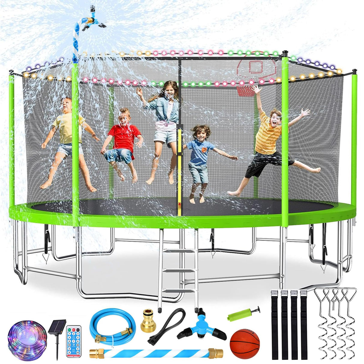 Lyromix Upgraded 16FT Trampoline for Kids and Adults, Large Outdoor Trampoline with Basketball Hoop and Enclosure Net, Capacity for 5-8 Kids and Adults Lyromix