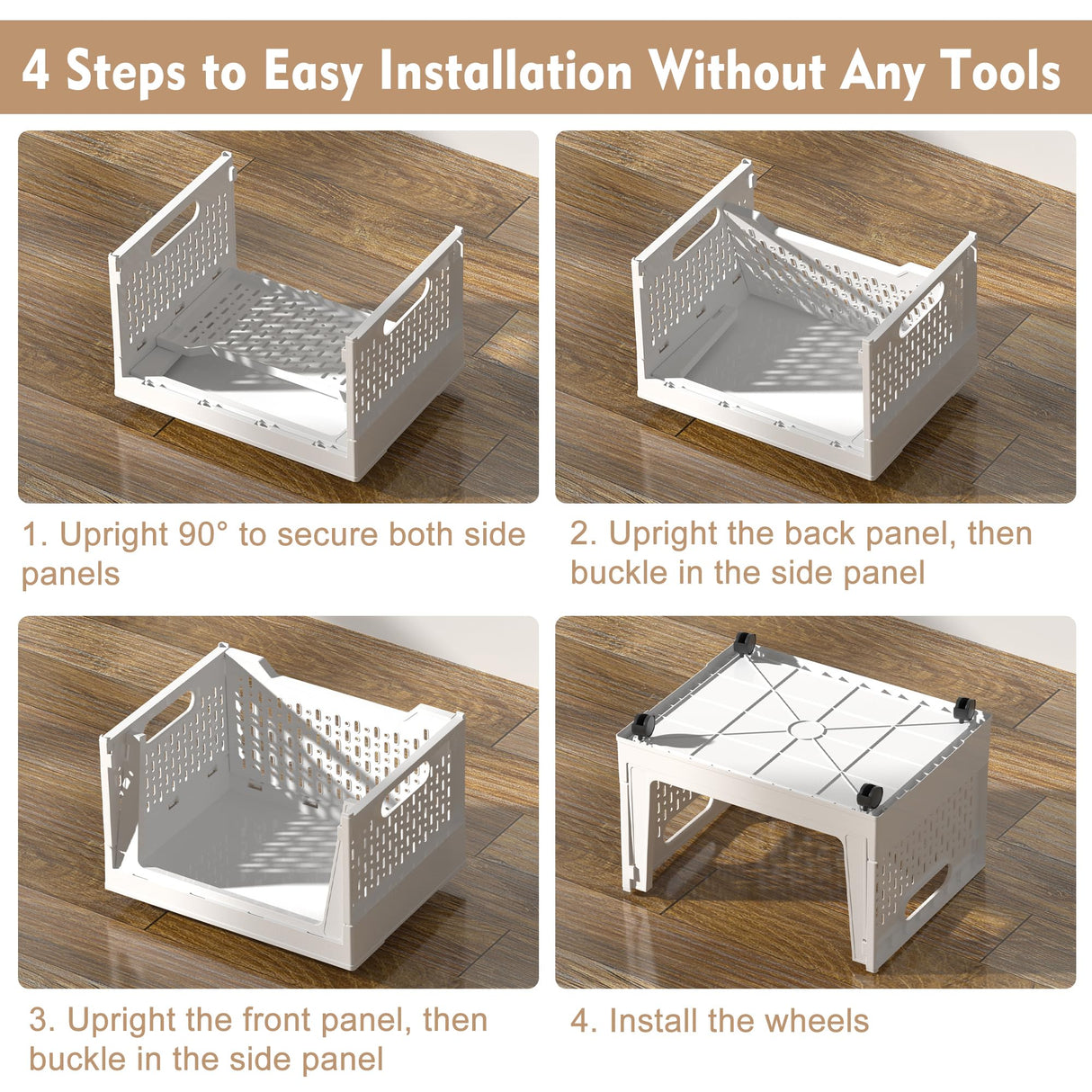 Stackable Plastic Storage Basket, 3 Pack Foldable Closet Organizers and Storage Bins with Wheels, Collapsible Drawer Shelf Storage Box Container for Office Bedroom Closet Wardrobe Kitchen Bathroom BUZIFU
