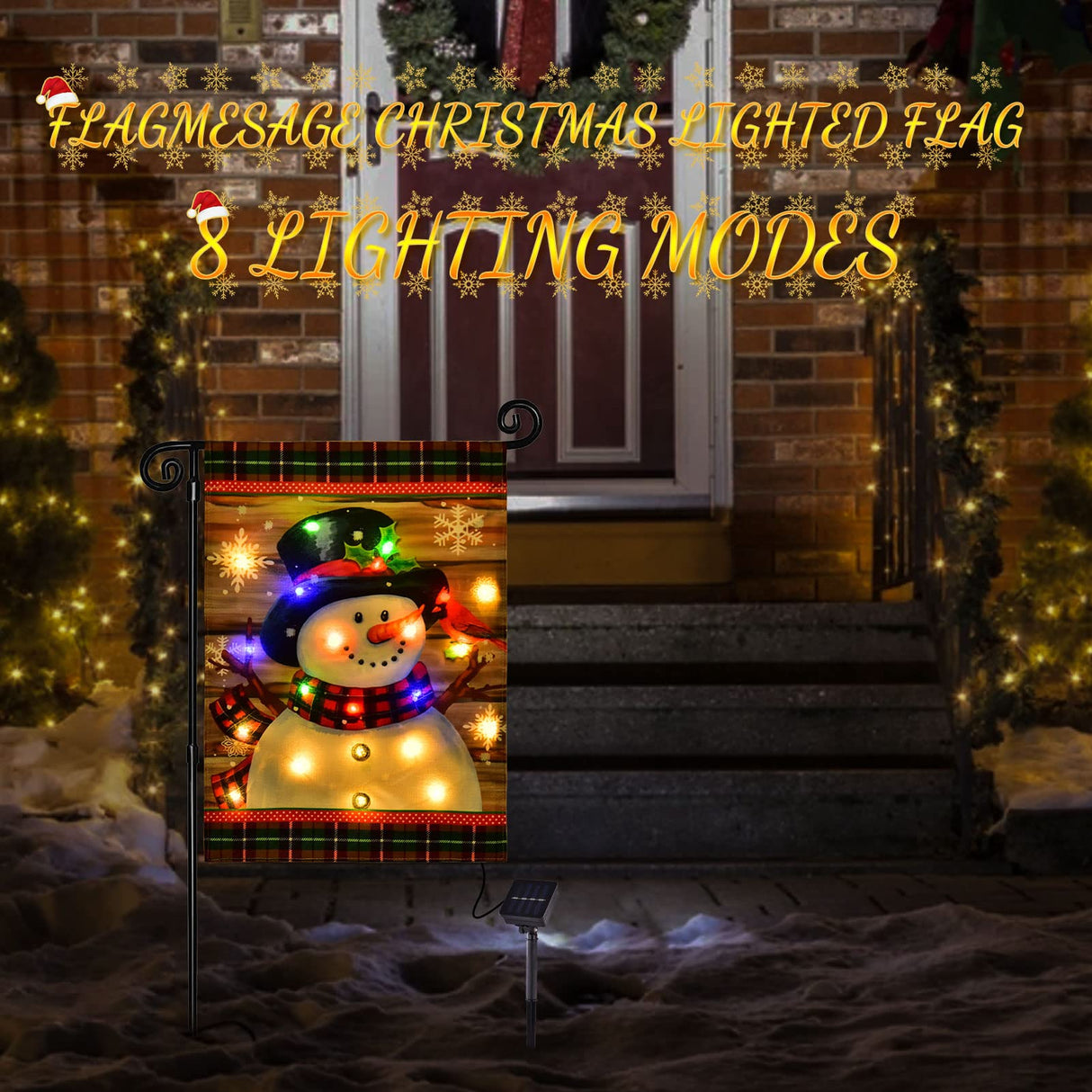 Lighted Christmas Garden Flag for Outside, Led Snowman Garden Flag, Winter Yard Flag 12x18 Double Sided for Outdoor Yard Porch Lawn Decoration FLAGMESAGE