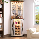 Oransail 68.9“ Tall Corner Bar Cabinet, Wine Bar with LED Light and Mirror, Farmhouse Liquor Cabinet with Adjustable Shelf & Glass Rack, for Dining Room, Living Room Oransail