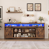 80" LED Farmhouse TV Stand for 90/85/80 Inch TVs,Tall Entertainment Center Storage Cabinets w/Power Outlets and Sliding Barn Door,Rustic TV Stands for Living Room,Media Console Cabinet (Brown) Hlivelood