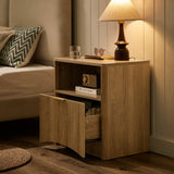 Evermagin Fluted Nightstand Set of 2, Natural Oak Bedside Table with Drawer and Storage, Wood Night Stand Mid Century Modern, Large End Table for Bedroom Evermagin