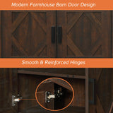 WAMPAT Farmhouse Entertainment Center with Bookshelf for TVs up to 75",Mid Century Modern TV Stand with 73"H Tall 5-Tier Bookcase with Open Storage and Barn Doors for Living Room,Bedroom,Rustic Brown WAMPAT