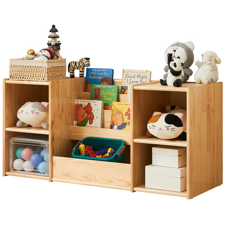 Montessori-Inspired Kids Bookshelf and Toy Organizer with Natural Wood Finish F3C