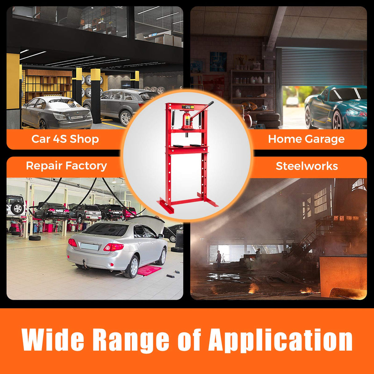 Goplus 12 Ton Hydraulic Shop Floor Press, Steel H-Frame Shop Press with Steel Plates Adjustable Working Table, Floor Stand Jack for Gears and Bearings Goplus