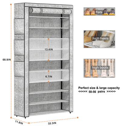 OYREL Shoe Rack 10Tier Large Capacity 50-56Pairs Beautiful Tall Shoe Shelf Free Standing Storage Cabinet Entryway Closet