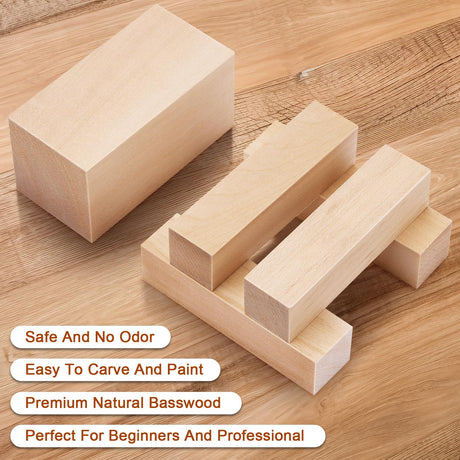 7 Pcs Basswood Carving Blocks,Wood Carving Blocks Set,2 Different Size Whittling Wood Blocks for Craft Carving Wooden Blocks,4x1x1 and 4x2x2 Inch Bass Wood, for Wood Carving Wood Crafts SOKOSEY