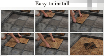 Bare Decor BARE-WF2009 Solid Teak Wood Interlocking Flooring Tiles (Pack of 10), 12" x 12", Brown