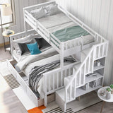 Twin Over Full Bunk Bed with Stairs & Storage Drawers - Solid Wood, White Finish by Harper & Bright Designs Harper & Bright Designs