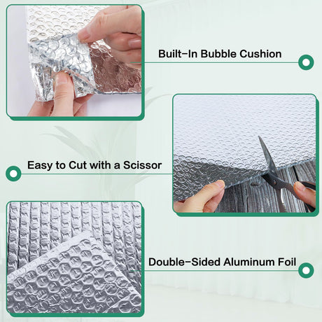 Reflective Bubble Insulation Sheet, Double Side Aluminum Foil Bubble Shield, Aluminum Foil Thermal Insulation Radiant Barrier for Windows, RV, Roof, Garage Door (47IN X 15FT) FONUNO