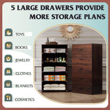 WLIVE Tall Dresser for Bedroom, Wood Chest of Drawers with Mental Handles, Brown Bedroom Dresser with 5 Drawers, Modern Minimalist Closet Store Organizer for Living Room, Hallway WLIVE