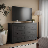 Dresser for Bedroom with 6 Drawers, Black Double Dresser Wood Farmhouse Chest of Drawers, Modern Closet Storage Furniture, Wide Wooden TV Stand Clothes Organizer Cabinet for Hallway, Living Room Xixini