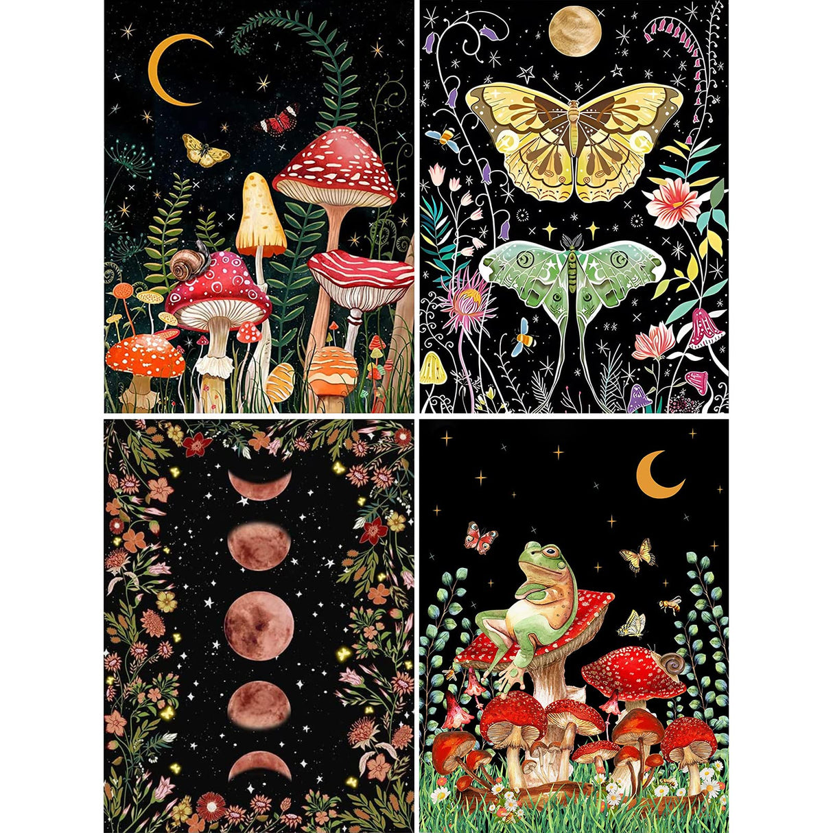VeGuude Paint by Numbers for Adults and Kids Beginner, 4 Pack Painting by Number Kits On Canvas, Without Frame DIY Moon Mushroom Oil Painting Acrylic Paints, Home Wall Decor Gift 12x16inch VeGuude