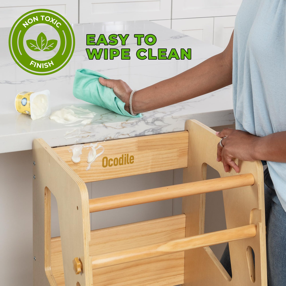 Toddler Standing Tower - Adjustable Height Toddler Kitchen Stool Helper - Ideal Kids Kitchen Step Stool for Learning New Skills - 2024 Design with Safety Feet - Varnished Ocodile