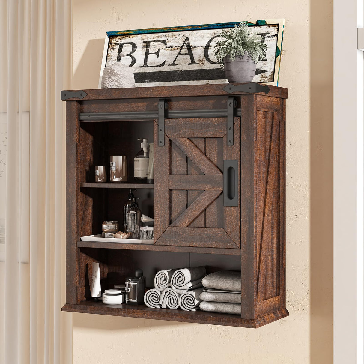 LUXOAK Farmhouse 24” Bathroom Wall Cabinet with Sliding Barn Door & Adjustable Shelf, Medicine Cabinet Wall Mounted, Storage Cabinet for Bathroom, Toilet, Kitchen, Living Room, Reclaimed Barnwood LUXOAK