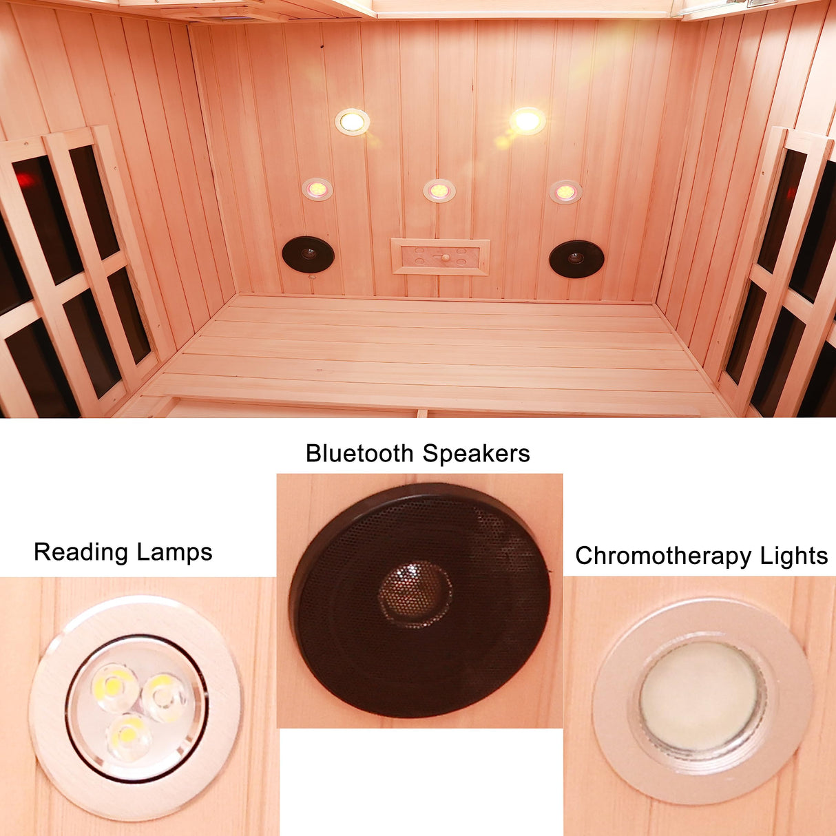 KUNSANA Ceramic Infrared Sauna 2 Person Far Infrared Sauna Hemlock Saunas Room for Home 2 in 1 Indoor Sauna with Low EMF Heaters + Ceramic Heating Cubes-Chromotherapy-Bluetooth Speaker KUNSANA