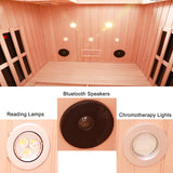 KUNSANA Ceramic Infrared Sauna 2 Person Far Infrared Sauna Hemlock Saunas Room for Home 2 in 1 Indoor Sauna with Low EMF Heaters + Ceramic Heating Cubes-Chromotherapy-Bluetooth Speaker KUNSANA