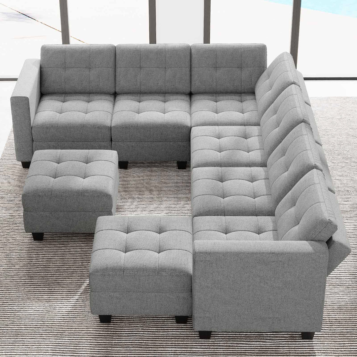 Belffin Modular Sectional Sofa with Storage Ottoman Oversized U Shaped Sofa Set Modular Sofa with Reversible Chaises Modern Fabric Light Grey Belffin