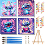 KOJEFCV 4 Pack Cartoon Paint by Numbers for Kids with Framed Canvas-with Wooden Easel, Paint by Number for Kids Ages 4-8-12, DIY Easy Acrylic Oil Painting Kits for Home Wall Decor (8X8inch) KOJEFCV