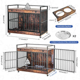 Extra Large Dog Crate Furniture, Dog Crates Furniture for Medium/Large Dogs Indoor, Heavy Duty Dog House with Wheels, Feeder Bowls & Flip Top, Large Dog Crate 44" L x 30" W x 38" H Redlifeᅟᅠ