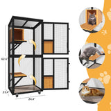 TRYKERPET 4 Tiers Catio Outdoor Cat Enclosure, Outdoor Cats House with 4 Wheels, Cat Enclosure Window Access with Removable Floor, Upgraded Resting Box, Waterproof Roof, Wooden Indoor Pet Cage, Black TRYKERPET