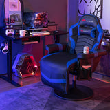 Goplus Gaming Chair, Height Adjustable Massage Video Game Chair with Retractable Footrest, Cup Holder, Headrest, Swivel Office Chair, Racing Style Swivel Gamer Chair (Blue) Goplus
