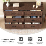 Farmhouse 6 Drawer Dresser for Bedroom, 55 Inch Wide Modern Brown Dresser TV Stand with Large Drawers & Bar Handles, Rustic Wood Chest of Drawers for Bedroom, Living Room, Hallway, Entryway. CARPETNAL