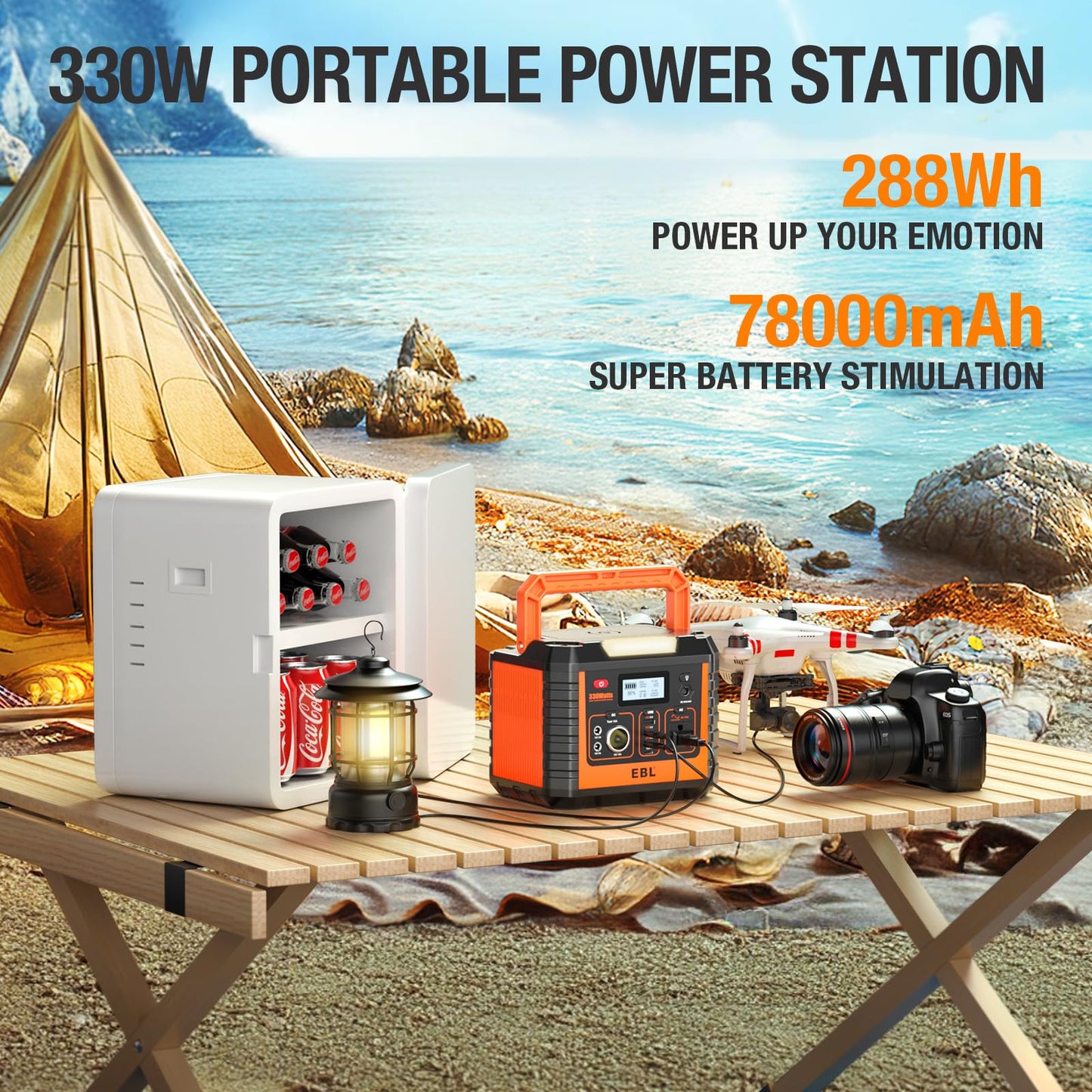 EBL Portable Power Station 300, 110V/330W Pure Sine Wave Solar Generator (Solar Panel Not Included) - Peak 600W Backup Lithium Batteries AC Outlet for Blackout Outdoors Camping Hunting Travel - WoodArtSupply