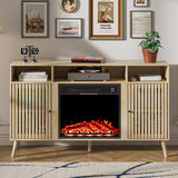 Oubayajia Fireplace TV Stand for Television up to 65 Inch with 23" Electric Fireplace, Fluted TV Stand, Modern Media Console Table with Adjustable Shelves, Entertainment Center for Living Room Oubayajia