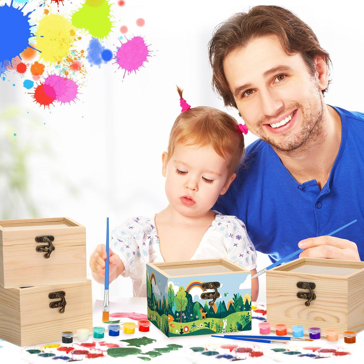 Chunful 6 Set Unfinished Wooden Boxes for Crafts 4.72 x 4.72 x 3.15 Inch Small Wood Jewelry Treasure Chest Box with Hinged Glass Lid for DIY Project Craft Painting Gifts Chunful