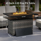 AMCLOBA Patio Furniture Set with 42.5" Fire Pit Table-6 Pieces All Weather Wicker Outdoor Furniture with High Back Swivel Patio Chairs Set of 2 Outdoor Couch for Deck Balcony Backyard Beige/Gray AMCLOBA