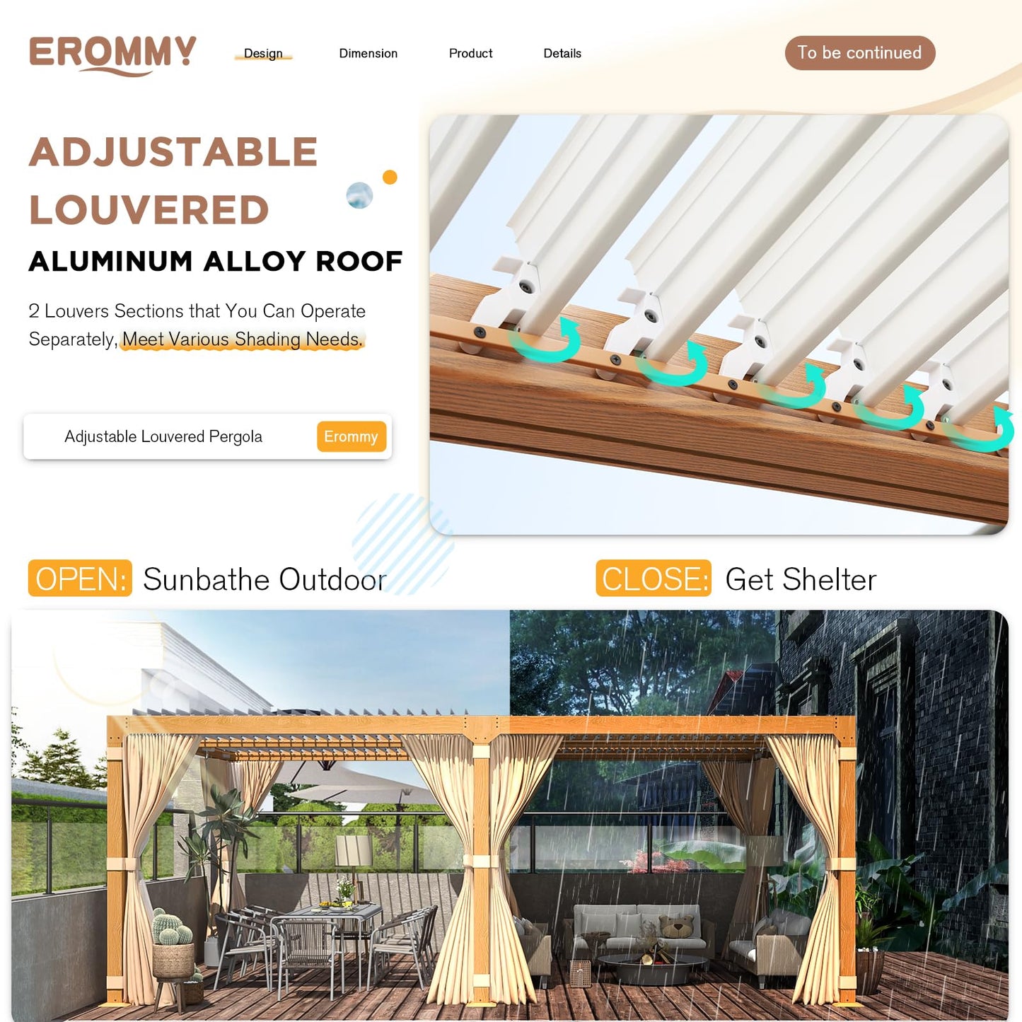 EROMMY Louvered Pergola 12' x 20' Outdoor Hard Top Gazebo with Wooden Grain Aluminum Frame and Adjustable Metal Rainproof Roof for Garden & Patio,