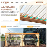 EROMMY Louvered Pergola 12' x 20' Outdoor Hard Top Gazebo with Wooden Grain Aluminum Frame and Adjustable Metal Rainproof Roof for Garden & Patio, EROMMY