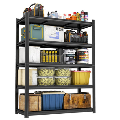 72" H Garage Shelving Metal Storage Shelves 5-Tier Adjustable Metal Shelving Units 3000Lbs Storage Shelves Heavy Duty for Basement, Commercial, Warehouse, Industrial, Black