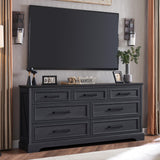 ACCOHOHO 7 Drawer Dresser, Farmhouse Chest of Drawers for Bedroom, 52" Wide Kids Dresser TV Stand with Large Metal Handles, Wood Drawer Organizer for Living Room, Hallway - Black ACCOHOHO