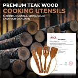 Handmade Wooden Cooking Utensils, Premium Natural Teak Wood Turner Set for Any Cookware, Long Handle Nonstick Spatula for Kitchen Use, Set of 4 AIUHI