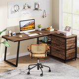 Tribesigns L-Shaped Computer Desk with 3 Drawers, Reversible Corner Home Office Desk with Shelves, 53-Inch Industrial PC Desk Study Writing Table Workstation for Small Space, Rustic Brown Tribesigns