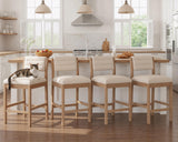 26.5'' Tall Bar Stools Set of 4 Modern Counter Stools with Backs Beige Linen Upholstered Bar Height Chairs Counter Height Island Stools with Wood Frame Farmhouse Wooden Barstools for Kitchen Island HNY