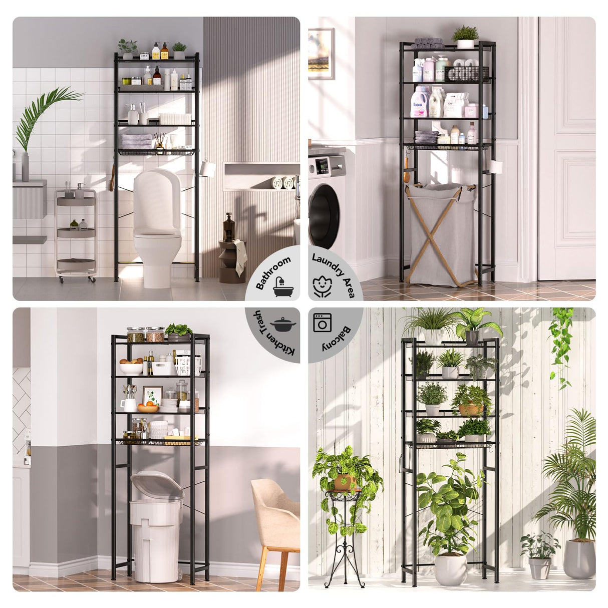 IFELS Over The Toilet Storage Cabinet, Over Toilet Bathroom Organizer Shelf 4 Tier Large Capacity, Sturdy Space Saving Bathroom Shelves Over Toilet Storage, Pre Drilled Holes, Easy to Assemble(Black) IFELS