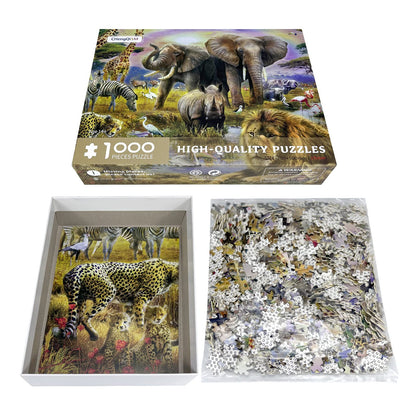 1000 Pieces African Animal Puzzles Jungle Scene African Beasts Elephant Jigsaw Puzzle for Adults Animal World Jigsaw Puzzles Home Decoration School Supplies Jigsaw Puzzles 1000 Pieces for Adults