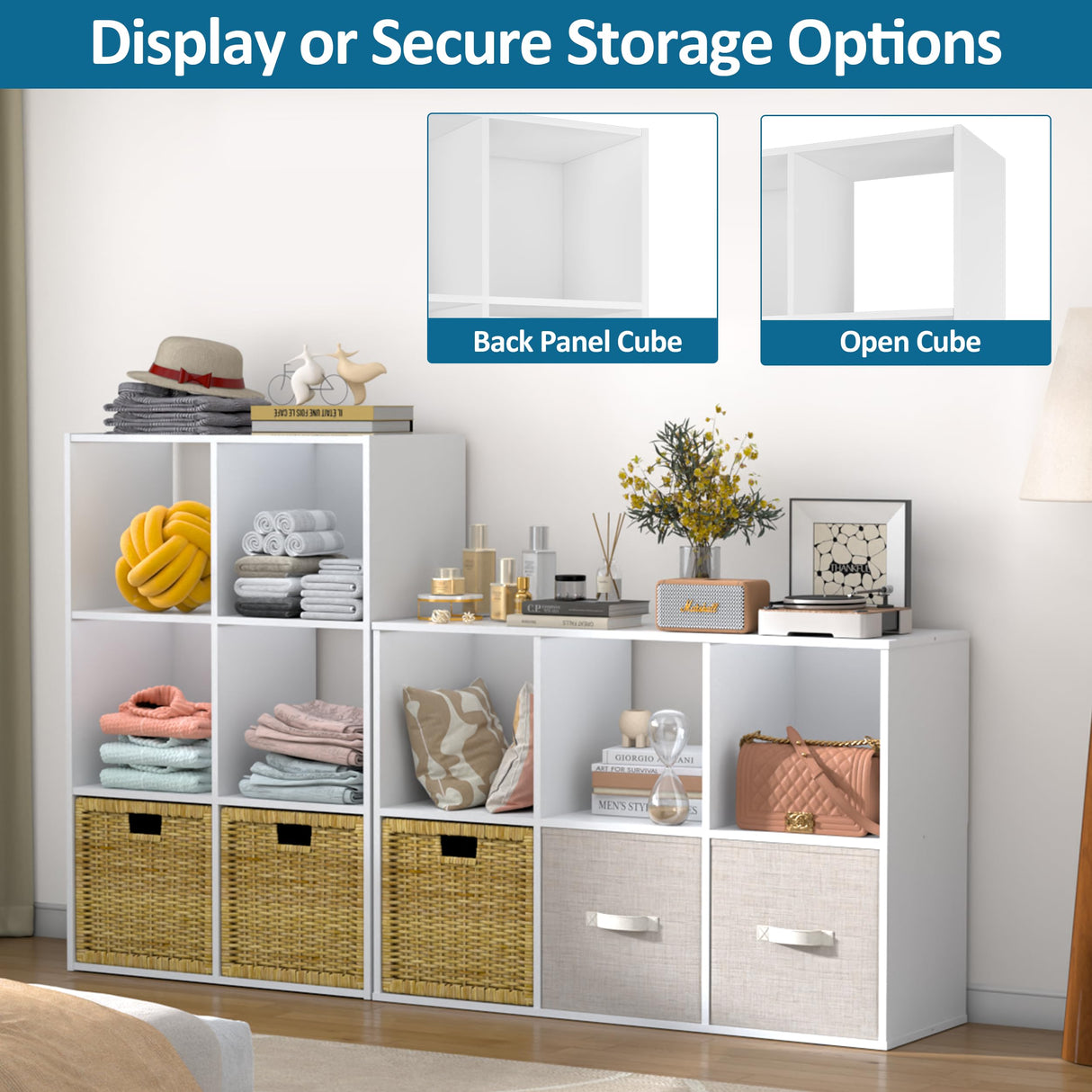 PrimeZone Stackable 6 Cube Storage Organizer: Wood Cubes Shelf Fits Cubby Bins - Square Cubicle Bookshelf Cabinet for Closet Bedroom - Open Storage Shelf for Toy Clothes Book Organization, White PrimeZone