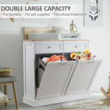 Spurgehom Double Tilt Out Trash Cabinet Kitchen Waste Bins,2x13 Gallon Laundry Hamper Tilt Out Trash Can Cabinet,Pet Proof Trash Can for Living Room,White Spurgehom