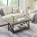 GreenForest Coffee Table Large 43.3 x 23.6 inch Rustic Farmhouse with Storage Shelf for Living Room, Easy Assembly, Grey WASH GreenForest